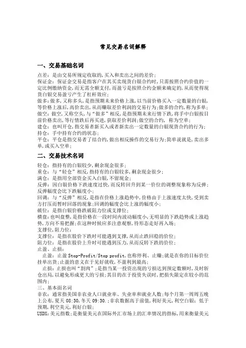 常见交易名词解释