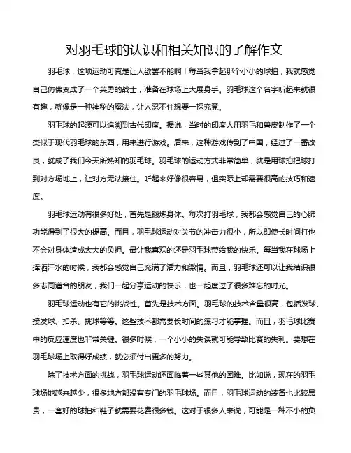 对羽毛球的认识和相关知识的了解作文