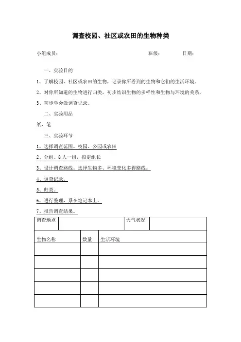 2023年人教版七年级生物上册实验报告单