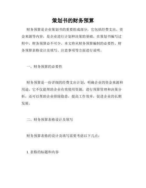 策划书的财务预算