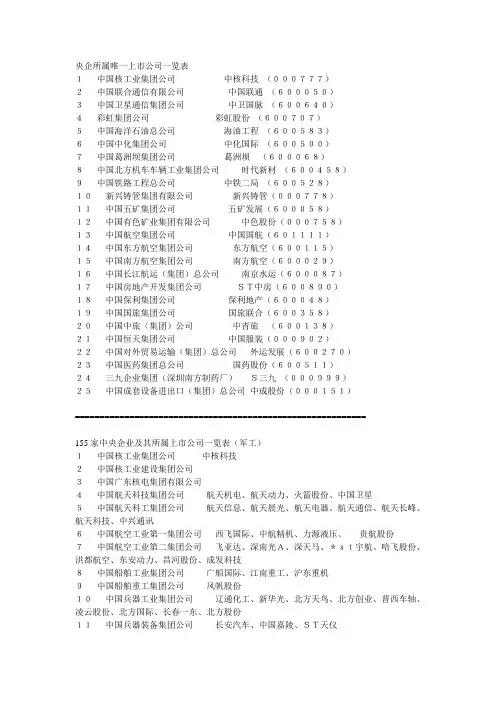 央企所属唯一上市公司