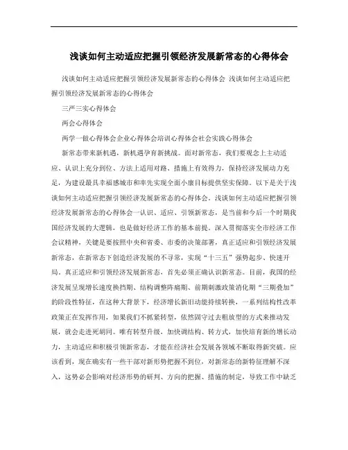 浅谈如何主动适应把握引领经济发展新常态的心得体会