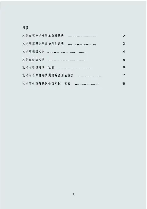 机动车驾驶证准驾车型对照表