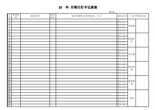 儿童阅读打卡记录表