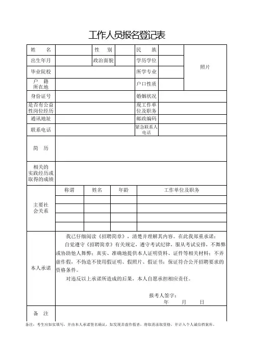 工作人员报名登记表