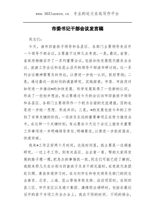 市委书记干部会议发言稿
