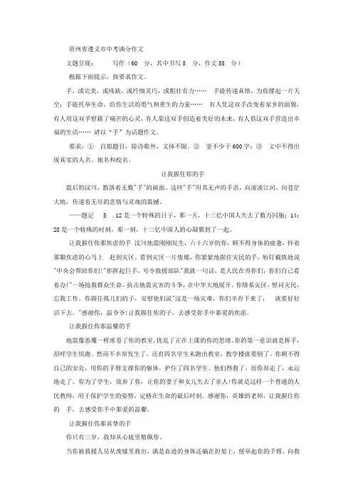 遵义市中考满分作文-让我握住你的手