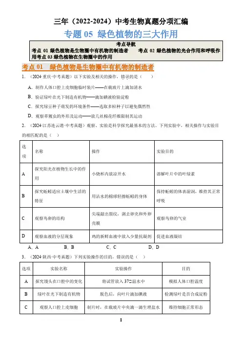 专题05 绿色植物的三大作用(原卷版)