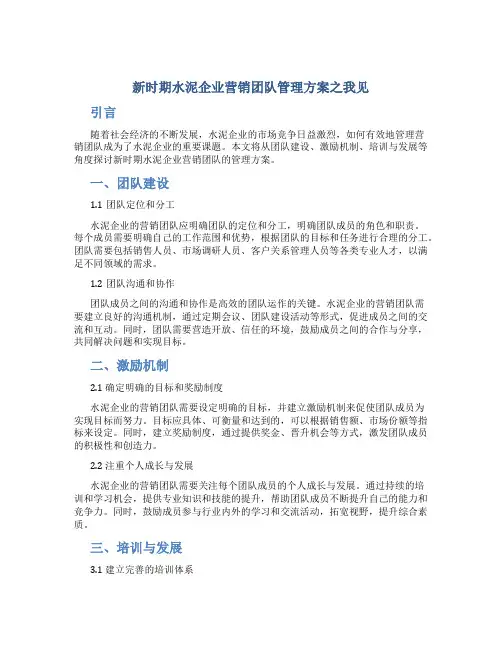 新时期水泥企业营销团队管理方案之我见