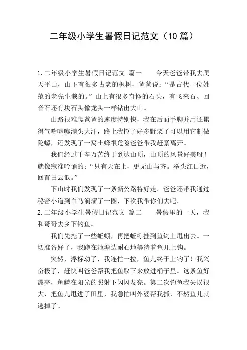 二年级小学生暑假日记范文(10篇)