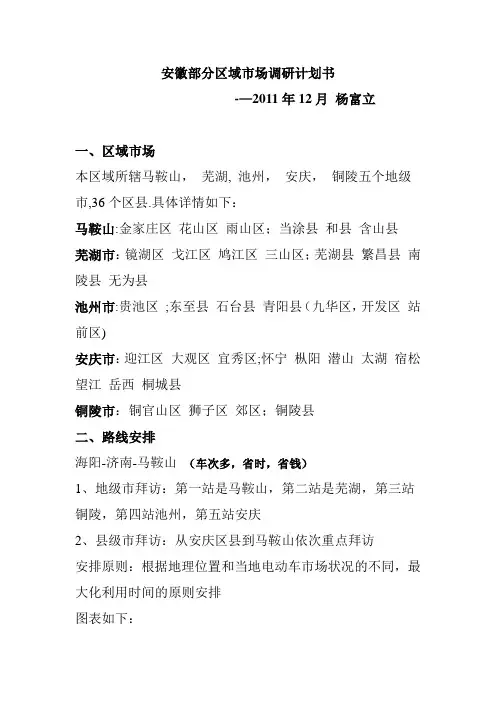 安徽市场调研计划书【呕心沥血整理版】