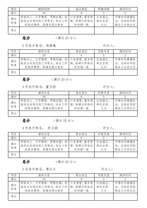 演讲比赛评分表评委用