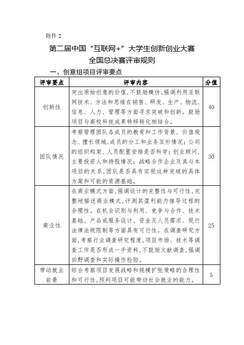 2019年(评审规则)第二届中国“互联网+”大学生创新创业大赛全国总决赛评审规则