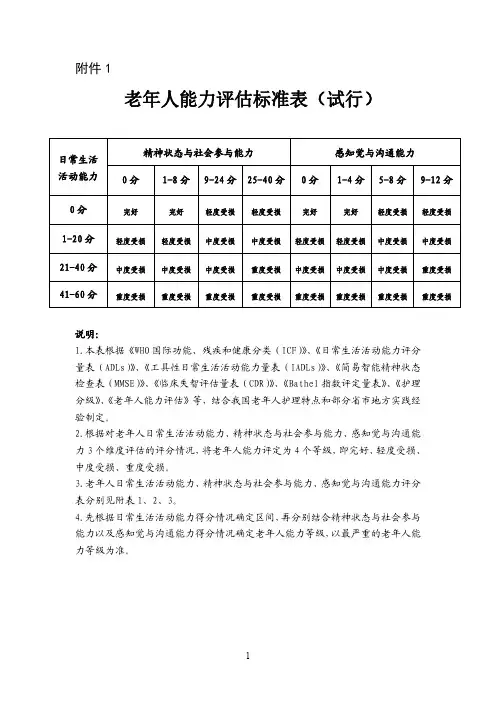 老年人能力评估标准表