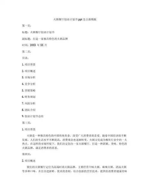 火锅餐厅创业计划书ppt怎么做模板