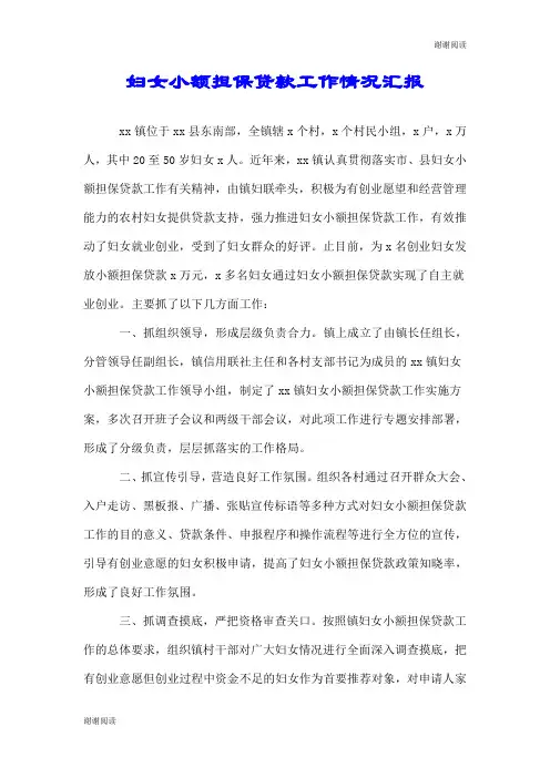 妇女小额担保贷款工作情况汇报.doc