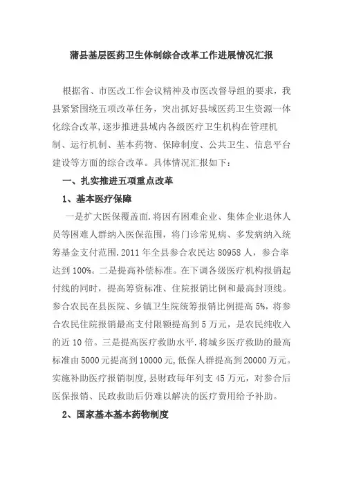 蒲县基层医药卫生体制综合改革工作进展情况汇报