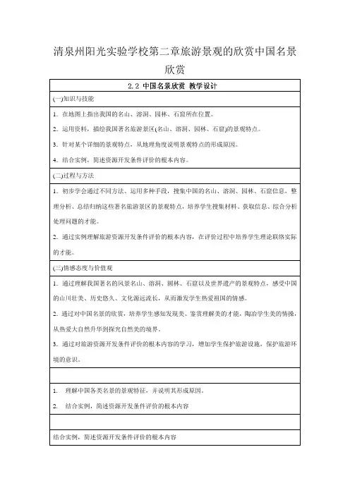清泉州阳光实验学校高中地理 第二章 旅游景观的欣赏  中国名景欣赏 选修高二选修地理_1