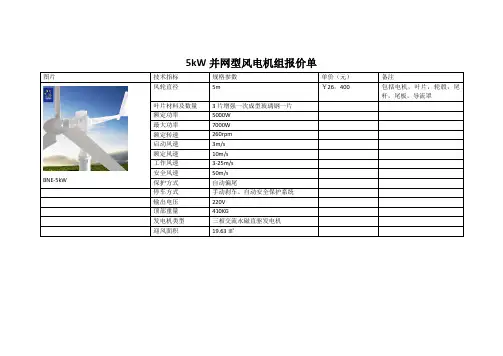 5kW并网型风电机组报价单