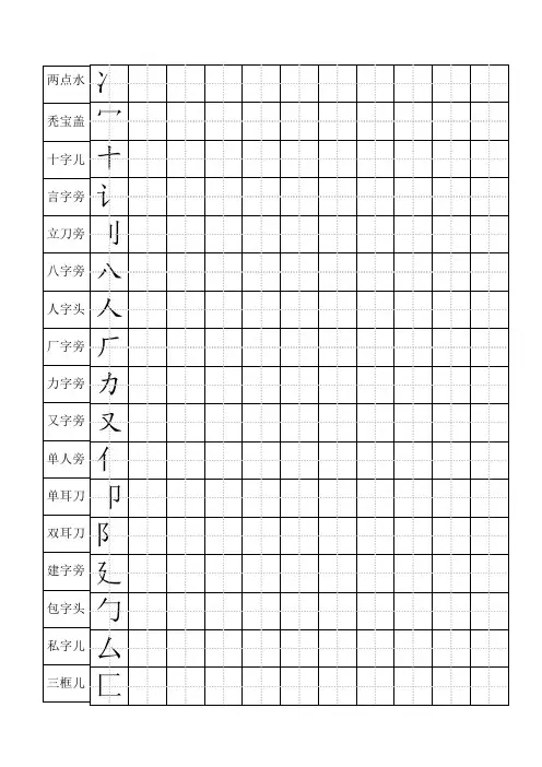 标准汉字偏旁部首描红田字格儿童练字(word可打印版)