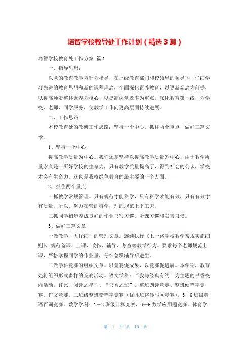 培智学校教导处工作计划(精选3篇)