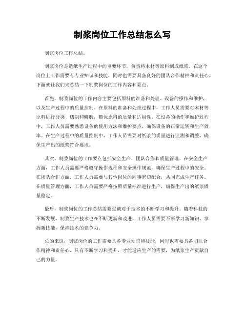 制浆岗位工作总结怎么写