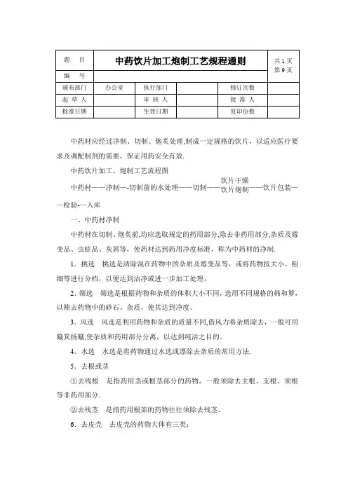 中药饮片加工炮制工艺规程通则