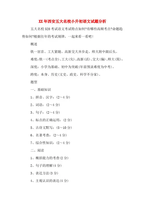 XX年西安五大名校小升初语文试题分析