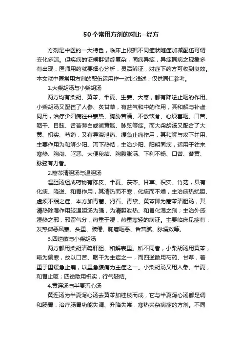 50个常用方剂的对比--经方