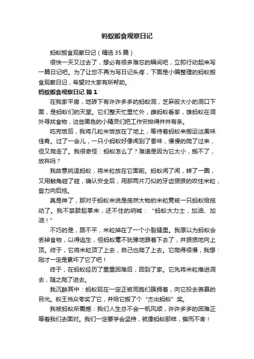 蚂蚁搬食观察日记（精选35篇）