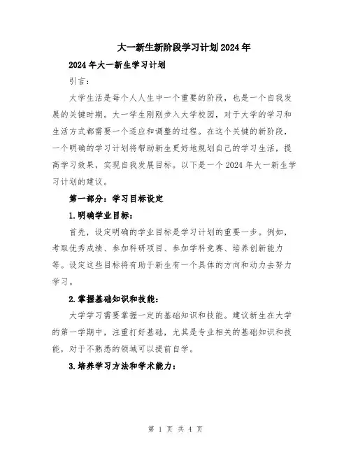 大一新生新阶段学习计划2024年