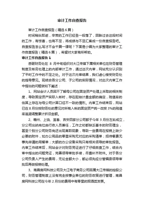 审计工作自查报告（精选6篇）