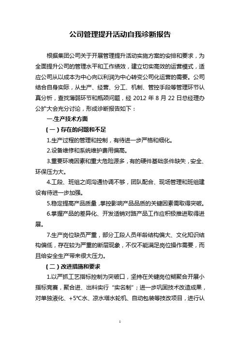 公司管理提升活动自我诊断报告剖析