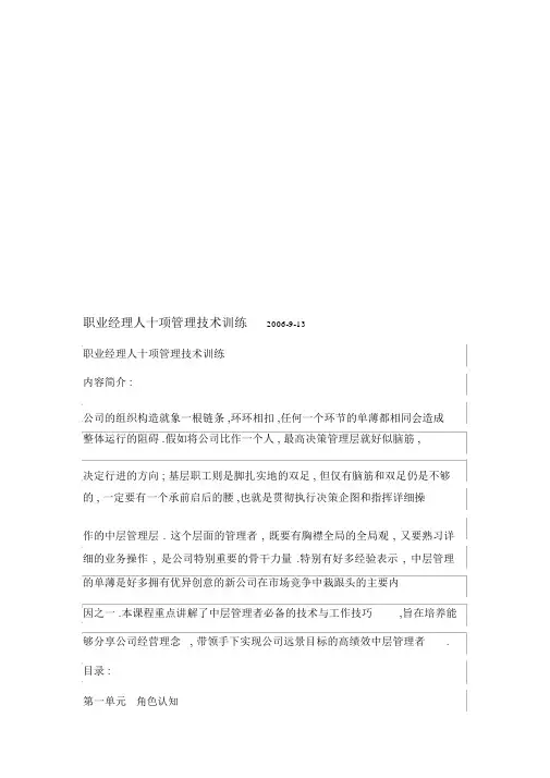 职业经理人十项管理技能训练(