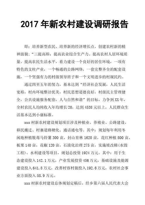 2017年新农村建设调研报告