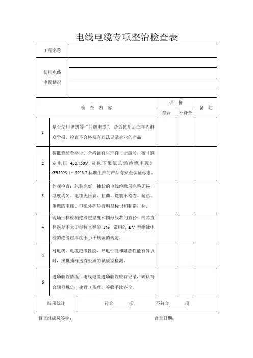 电线电缆专项整治检查表