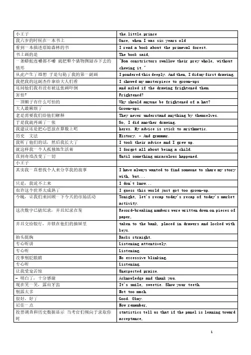 小王子the.little.prince中英表格字幕对白对照台词剧本