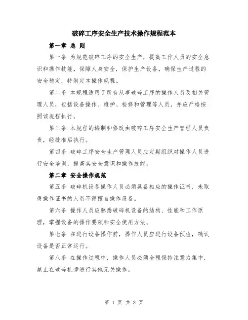 破碎工序安全生产技术操作规程范本