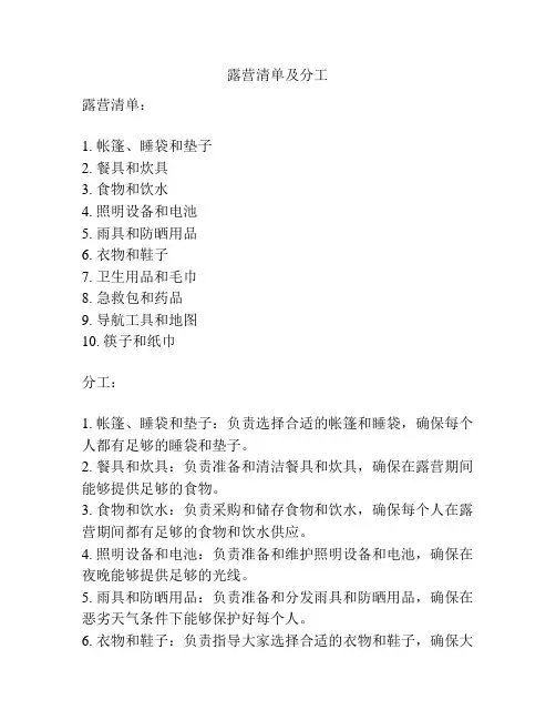 露营清单及分工