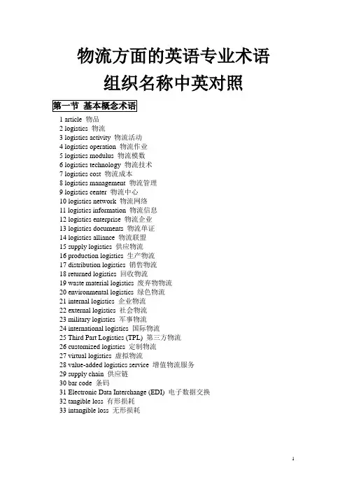 物流方面的英语专业术语、组织名称中英对照