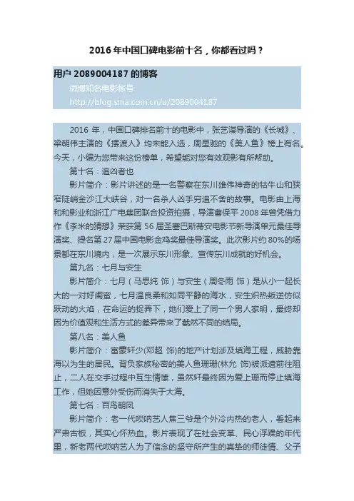 2016年中国口碑电影前十名，你都看过吗？