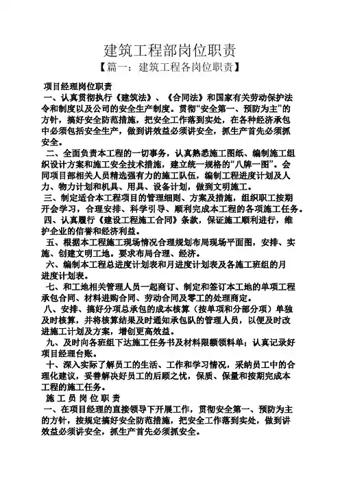 建筑工程部岗位职责