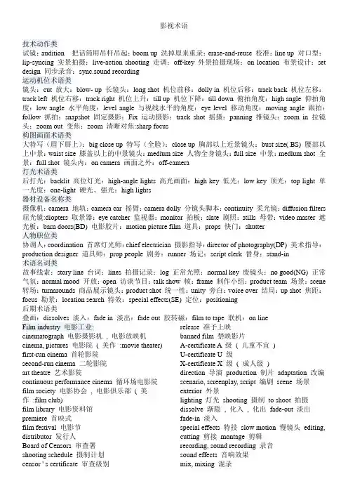 中传翻译硕士复习资料-影视术语相关