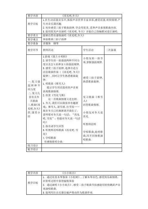 最新苏教版一年级音乐下册电子全册教案
