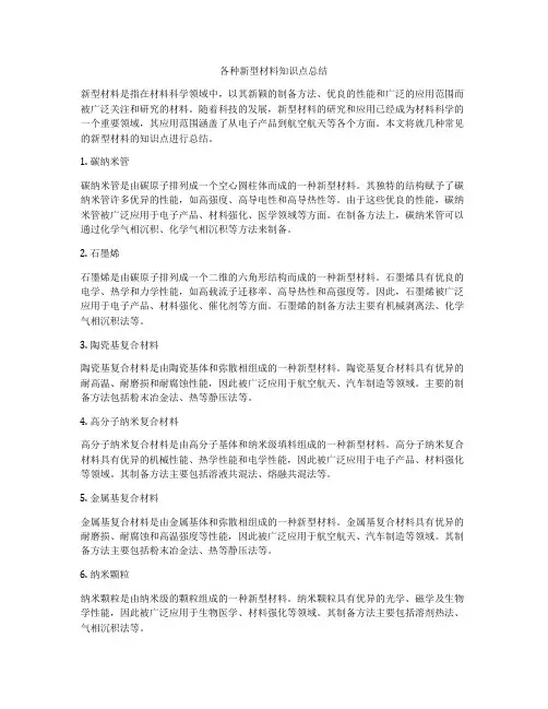 各种新型材料知识点总结