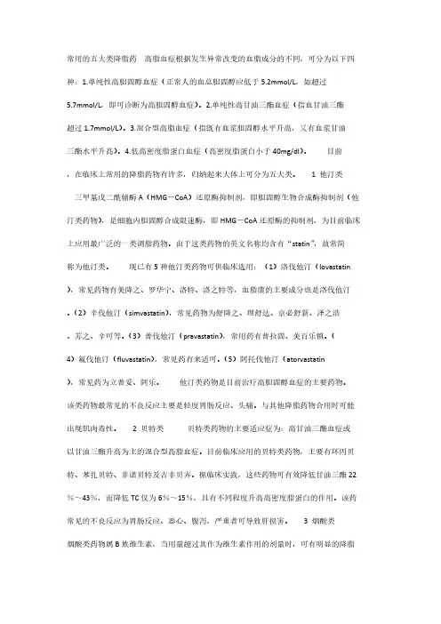 经常使用的五大类降脂药