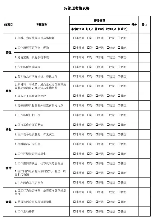 5s管理考核表格