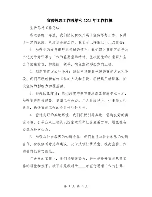 宣传思想工作总结和2024年工作打算