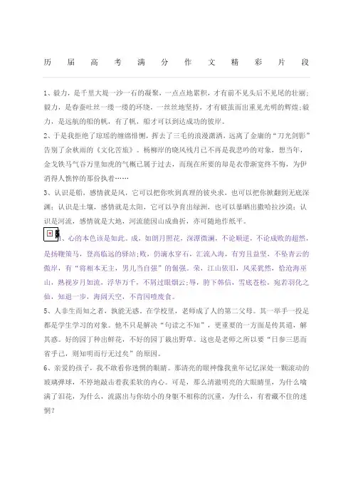 历届高考满分作文精彩片段