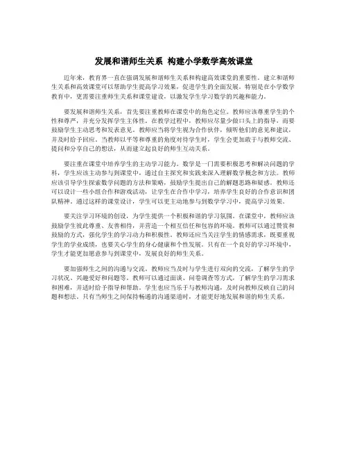 发展和谐师生关系 构建小学数学高效课堂